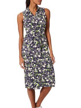 Hobbs London Nadia Sleeveless Jersey Midi Dress Collared Faux Wrap Printed
